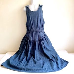 Blue Denim Sleeveless Jumper Dress Tiered Skirt